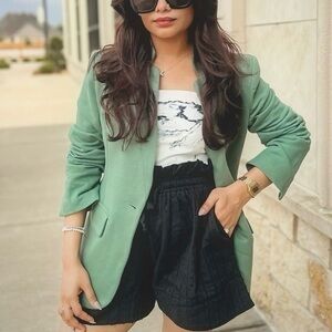 ZARA Women’s SS23 MID-GREEN LINEN BLEND Oversized BLAZER SIZE S